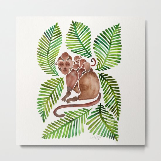 Monkey Cuddles – Tropical Green Metal Print