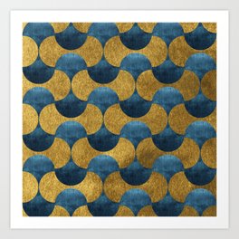 Velvet Blue and Gold Geometric Pattern Art Print