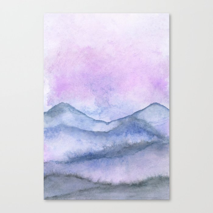 Purple Mountain Scape With Watercolor Canvas Print