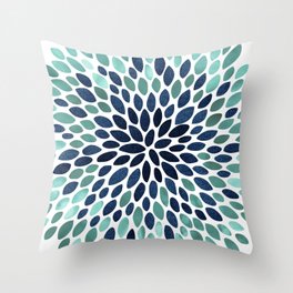 Modern, Blue and Green, Floral Bloom, Botanical Pattern Throw Pillow