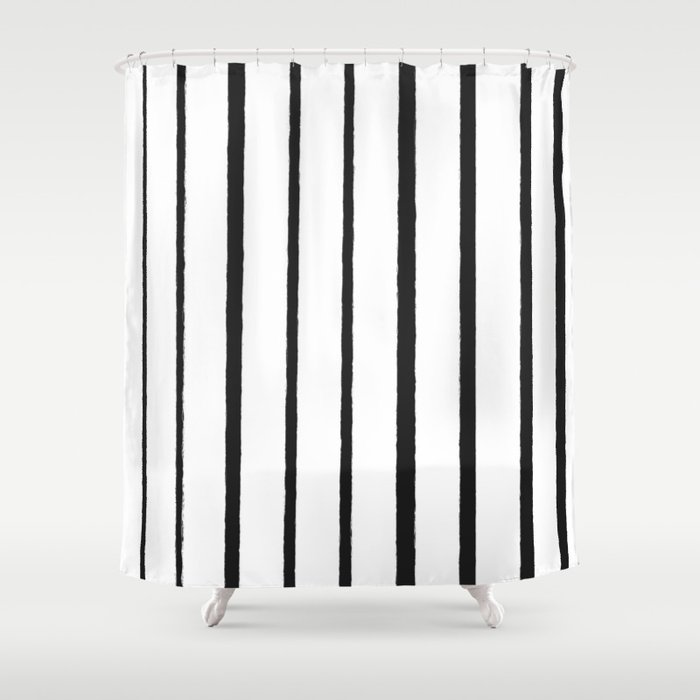Vertical Black And White Stripes Shower Curtain By