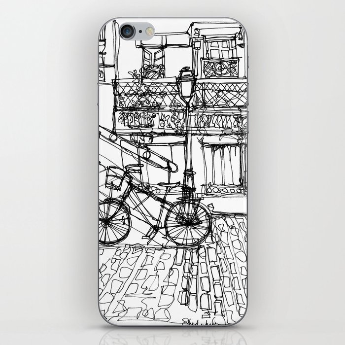 Bicycle in Montmartre, France, A Continous Line Drawing iPhone Skin