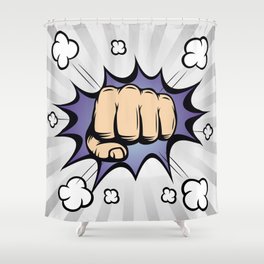 Pop art comic bubbles design. Vintage illustration. Vintage Pop Art Punching Fist.  Shower Curtain