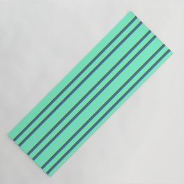 [ Thumbnail: Aquamarine, Forest Green, and Slate Blue Colored Lined Pattern Yoga Mat ]