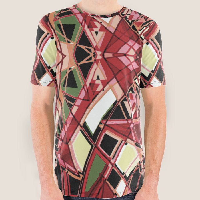 Fragmented Geometric Abstract Design All Over Graphic Tee By