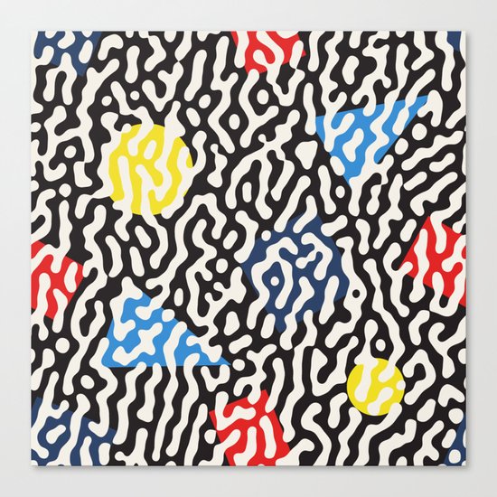 Retro Jumble Black and White Drips And Color Polygons Pattern Abstract Seamless Background Canvas Print