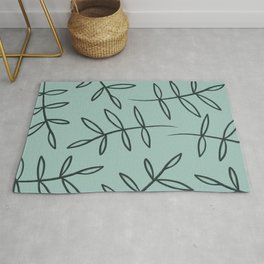 Autumn Leaves Nature Print Green Rug | Abstract, Fern, Hand Drawn, Digital, Illustration, Tropical, Plant, Contemporary, Pattern, Greenery 