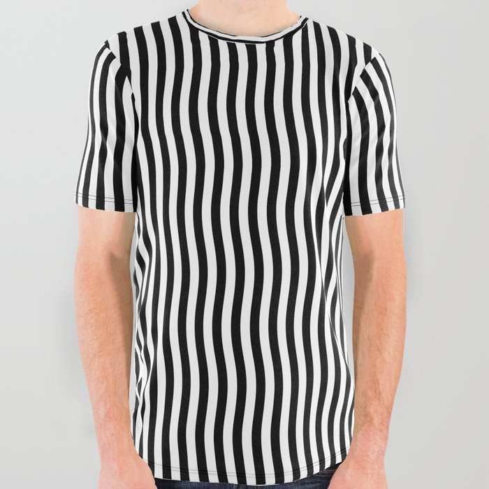 Black and White Wavy  All Over Graphic Tee