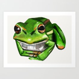 Bright Green Frog Art Print | Painting, Frog, Animal, Tree, Green, Amphibian, Digital, Illustration 