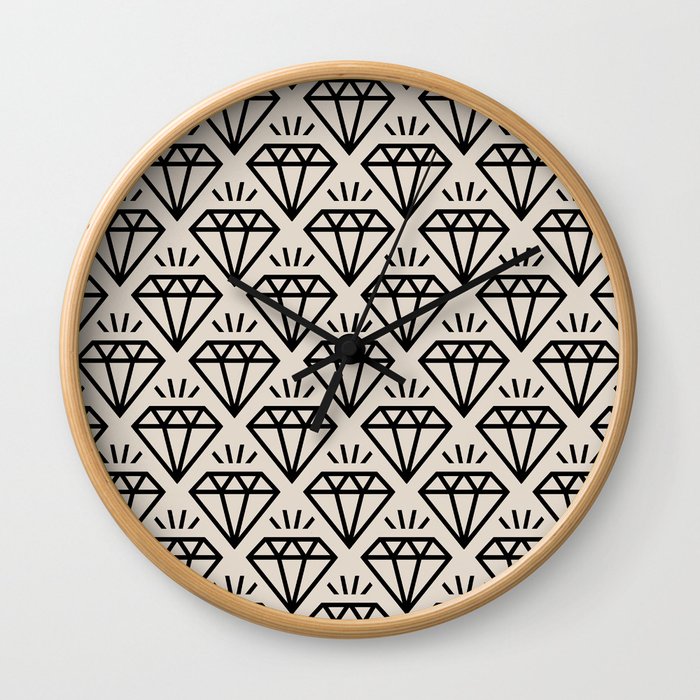 Diamond Jewel Pattern 232 Black and Linen White Wall Clock