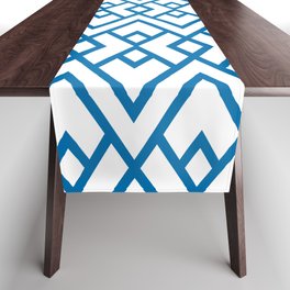 Blue and White Diamond Shape Art Deco Pattern 2022 Trending Color Pantone Indigo Bunting 18-4250 Table Runner