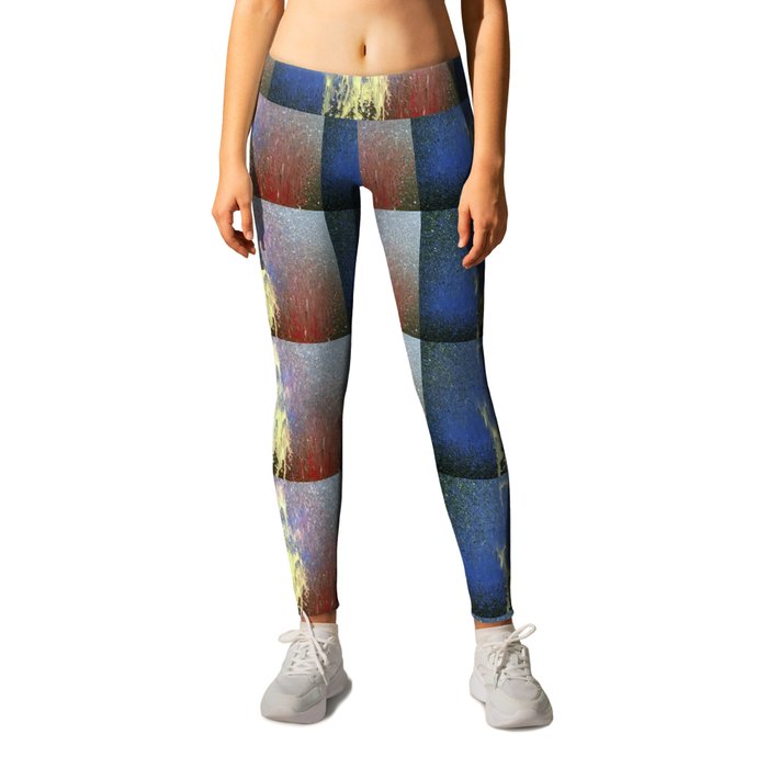 Primary Color Acrylic Pour Pattern Red Blue and Yellow Leggings