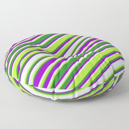 [ Thumbnail: Dark Violet, Light Cyan, Light Green & Forest Green Colored Lines Pattern Floor Pillow ]