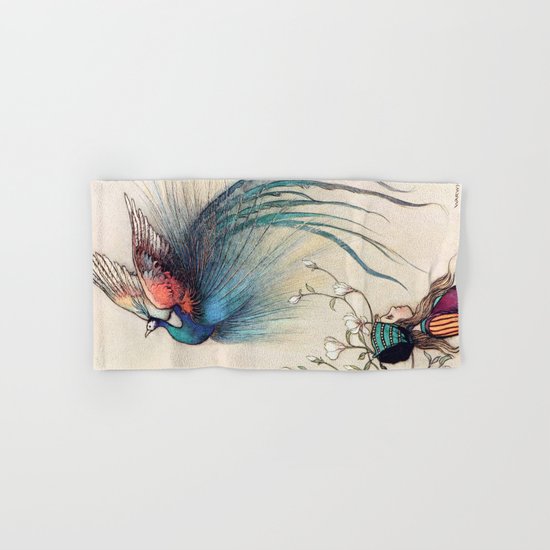 Beautiful Bird with a Little Girl Hand & Bath Towel