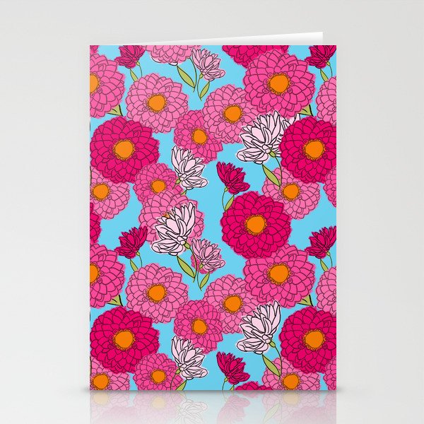 Retro Mums Mid-Century Modern Floral Turquoise Stationery Cards