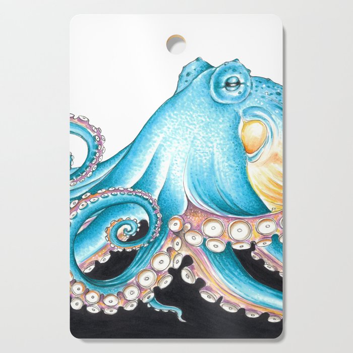 Blue Octopus Tentacles on White Nautical Marine Ink Art Cutting Board