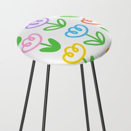Colorful funny flower doodle print pattern Counter Stool