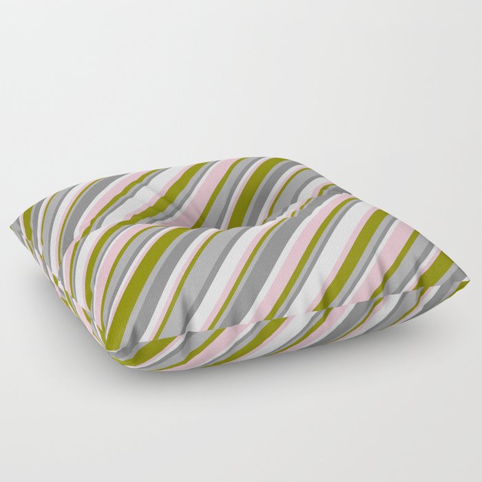 Eye-catching Green, Dark Grey, Gray, White & Pink Colored Pattern of Stripes Floor Pillow