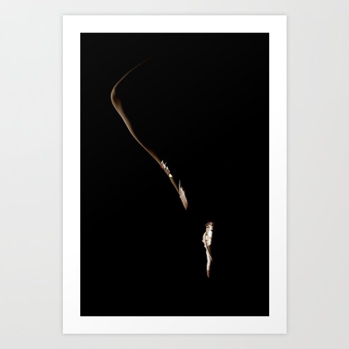 An elegant ballet dancer or ballerina's legs, wearing tradicional shoes. Black key elegant minimalistic photography. Art Print Art Print