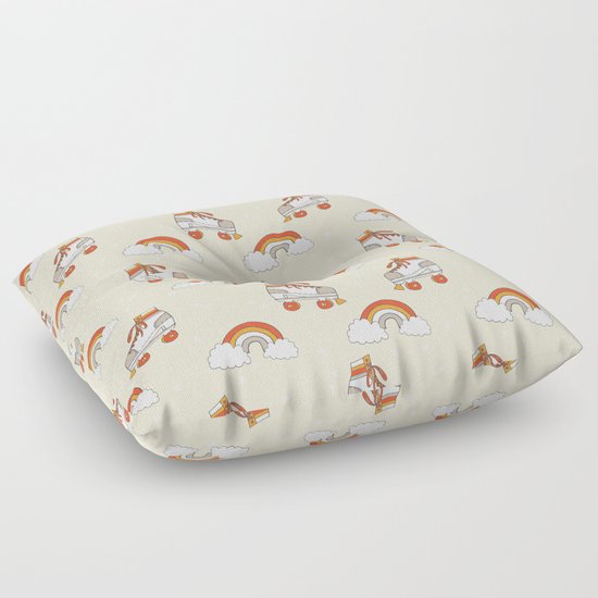 Rollerskates nostalgia pattern print cute 80s rainbows retro style by andrea lauren Floor Pillow ...