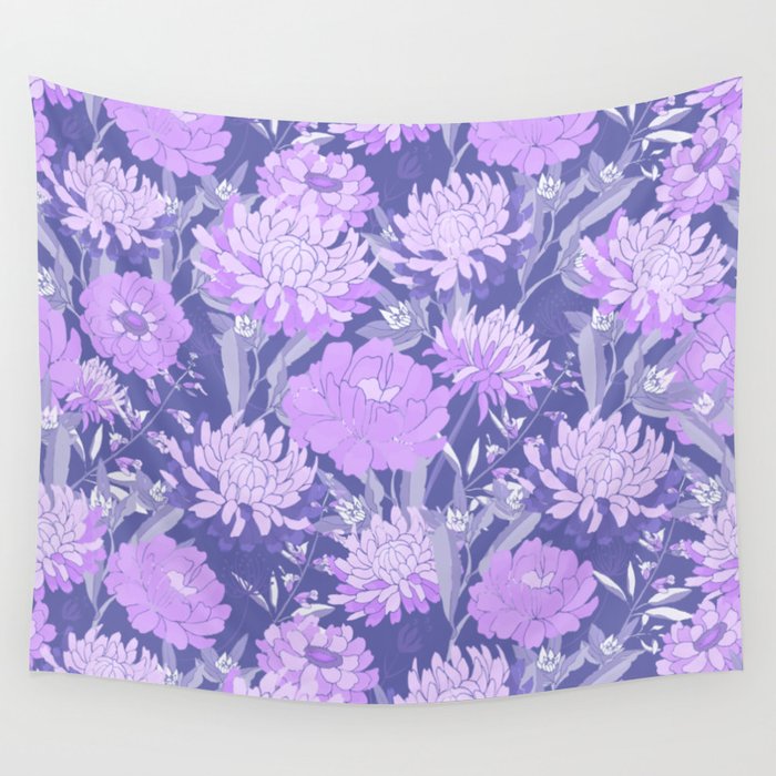 Aesthetic very peri flowers pantone color of the 2022 pattern Wall Tapestry