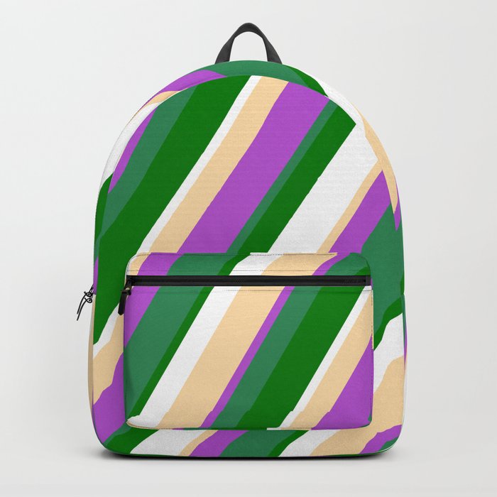 Tan, Orchid, Sea Green, Green & White Colored Stripes/Lines Pattern Backpack