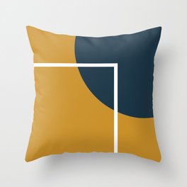 Fusion 4: Minimalist Geometric Abstract in Dark Mustard Yellow, Navy Blue, and White Throw Pillow