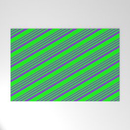 [ Thumbnail: Purple & Lime Colored Pattern of Stripes Welcome Mat ]