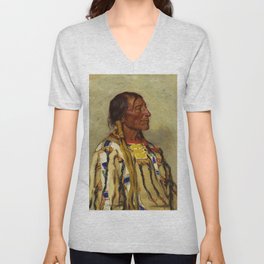 Chief Flat Iron Sioux native American Indian portrait painting by Joseph Henry Sharp  V Neck T Shirt