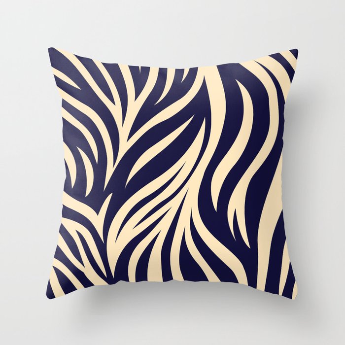 Zebra Skin Print - Navy & Beige Throw Pillow