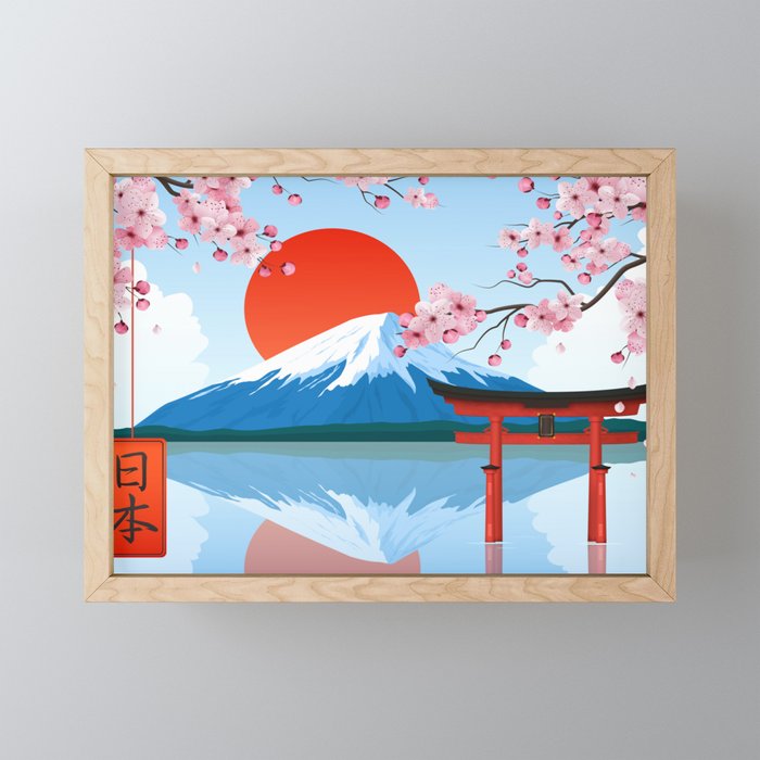 Japanese Landscape Illustration Framed Mini Art Print