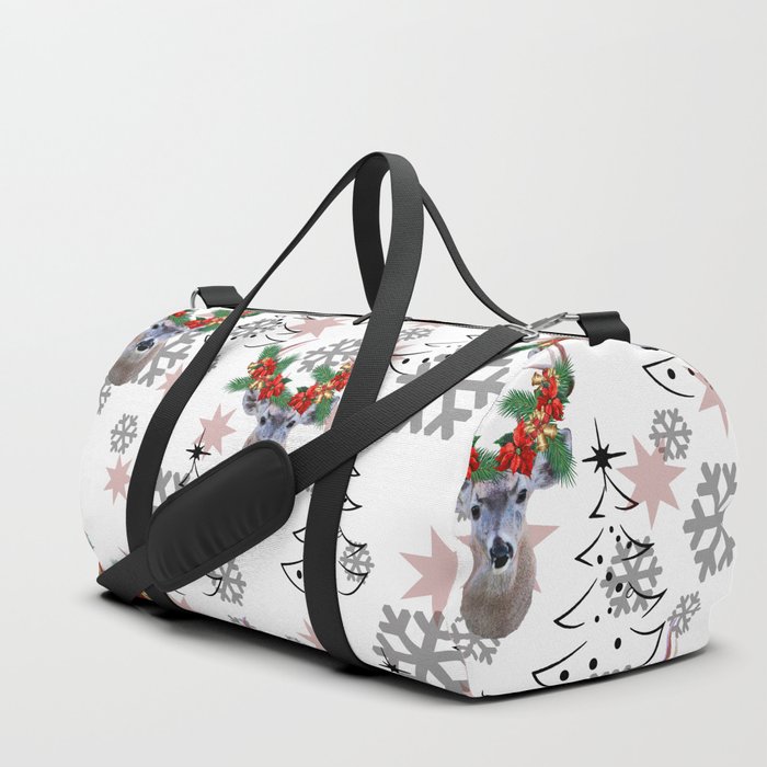 Merry Christmas Reindeer Flower Tree pattern Design Duffle Bag