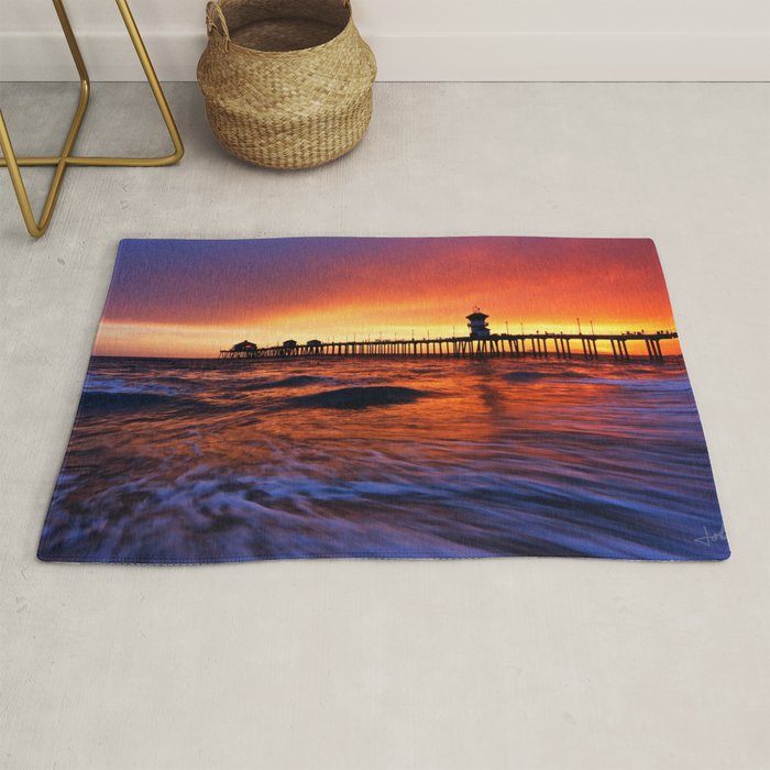 Sunset Huntington Beach Pier Rug by John Minar Fine Art Photography