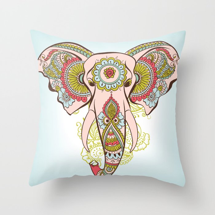 Indian Elephant decorated of Hindi or Ornament Throw Pillow