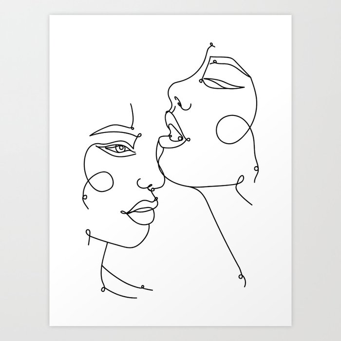Secret Minimalist Two Faces In One Line Art Print By Valleriaart