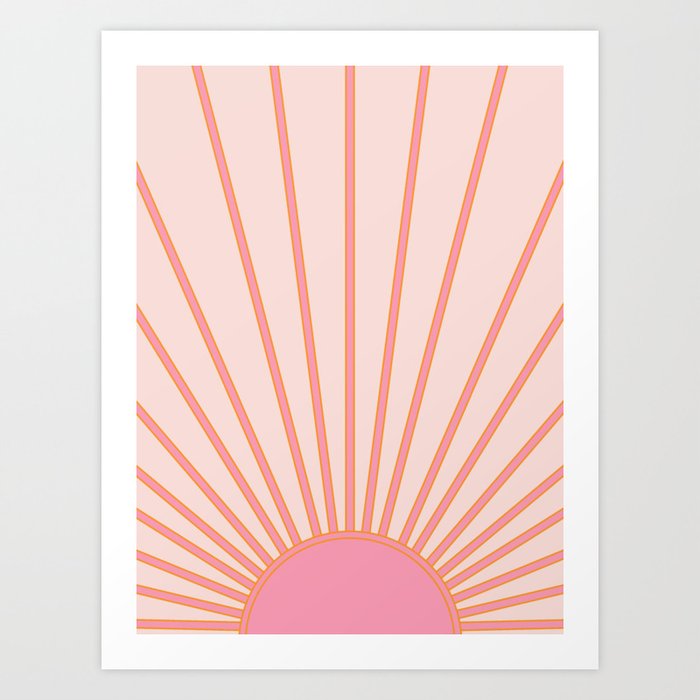   Sun Sunrise Pink Sun Print Sunshine Retro Sun Wall Art Vintage Boho Geometric Line Modern Decor  Art Print