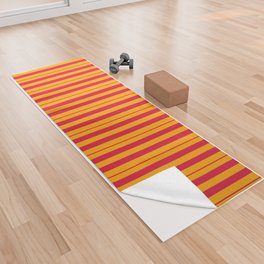 [ Thumbnail: Crimson & Orange Colored Striped Pattern Yoga Towel ]