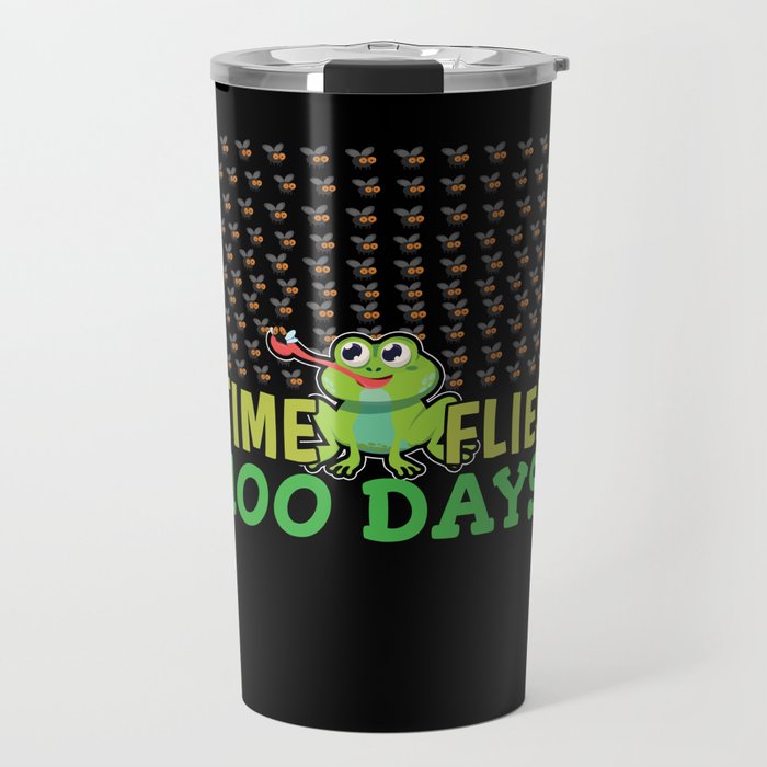 Days Of School 100th Day Flies Kawaii Frog Travel Mug