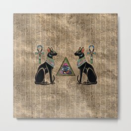 Egyptian Cats and Eye of Horus Metal Print | Egypt, Ethnic, Graphicdesign, Bast, Hieroglyphic, Egyptiangoddess, Cat, Wedjet, Uadjet, Egyptian 