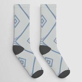 Grey Blue Square Pattern Socks