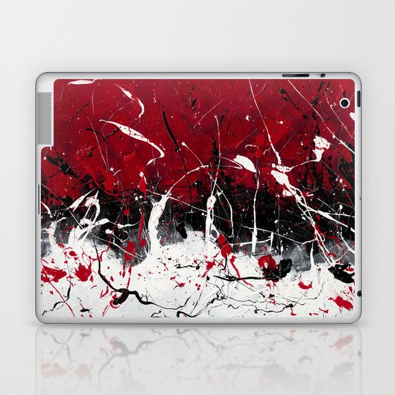 Groove In The Fire - Black and red abstract splash painting by Rasko Laptop & iPad Skin
