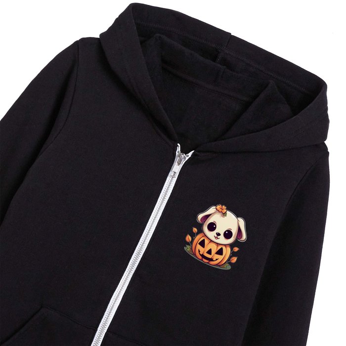 Halloween Dog Pumpkin Costume Spooky Cute Kids Zip Hoodie