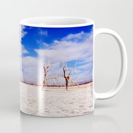 trees desert branches sky clouds dry lake Coffee Mug