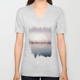 Surreal Moon Over Calm Waters V Neck T Shirt