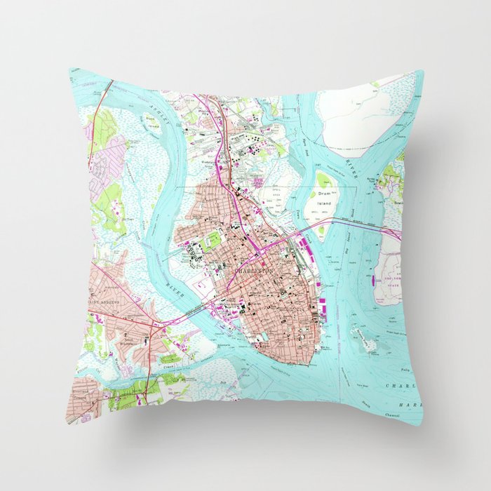 Vintage Map of Charleston South Carolina (1958) Throw Pillow