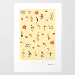 She is like a wildflower typographic yellow watercolour print  Art Print