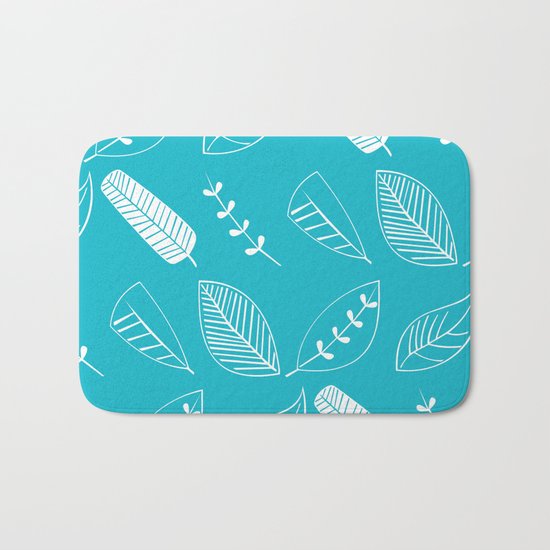 Leaves on turquoise II Bath Mat