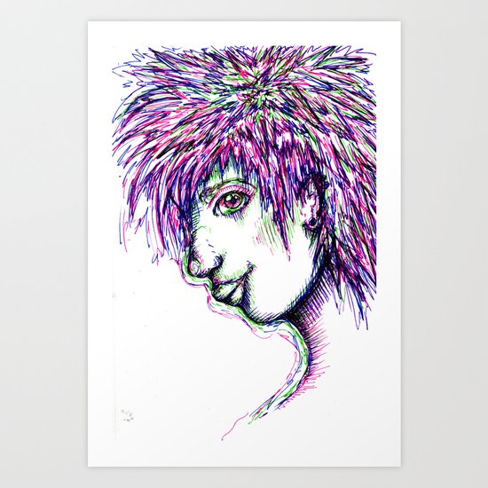 Girl w/ multi-colored hair Art Print
