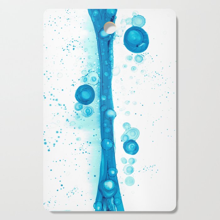 Turquoise Abstract 4322 with bubbles Alcohol Ink Modern Painting by Herzart Cutting Board