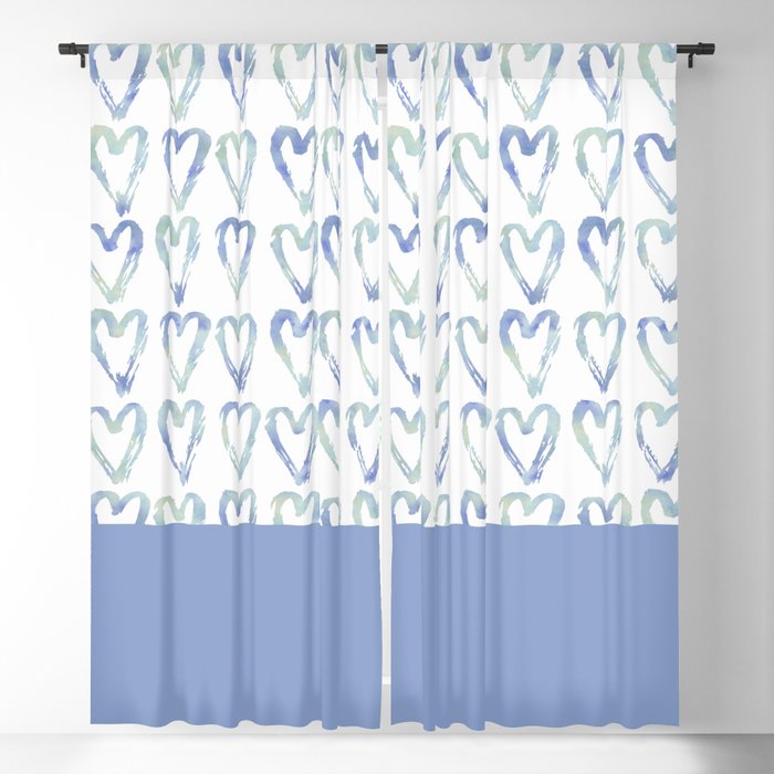 Heart Pattern Blue Blackout Curtain